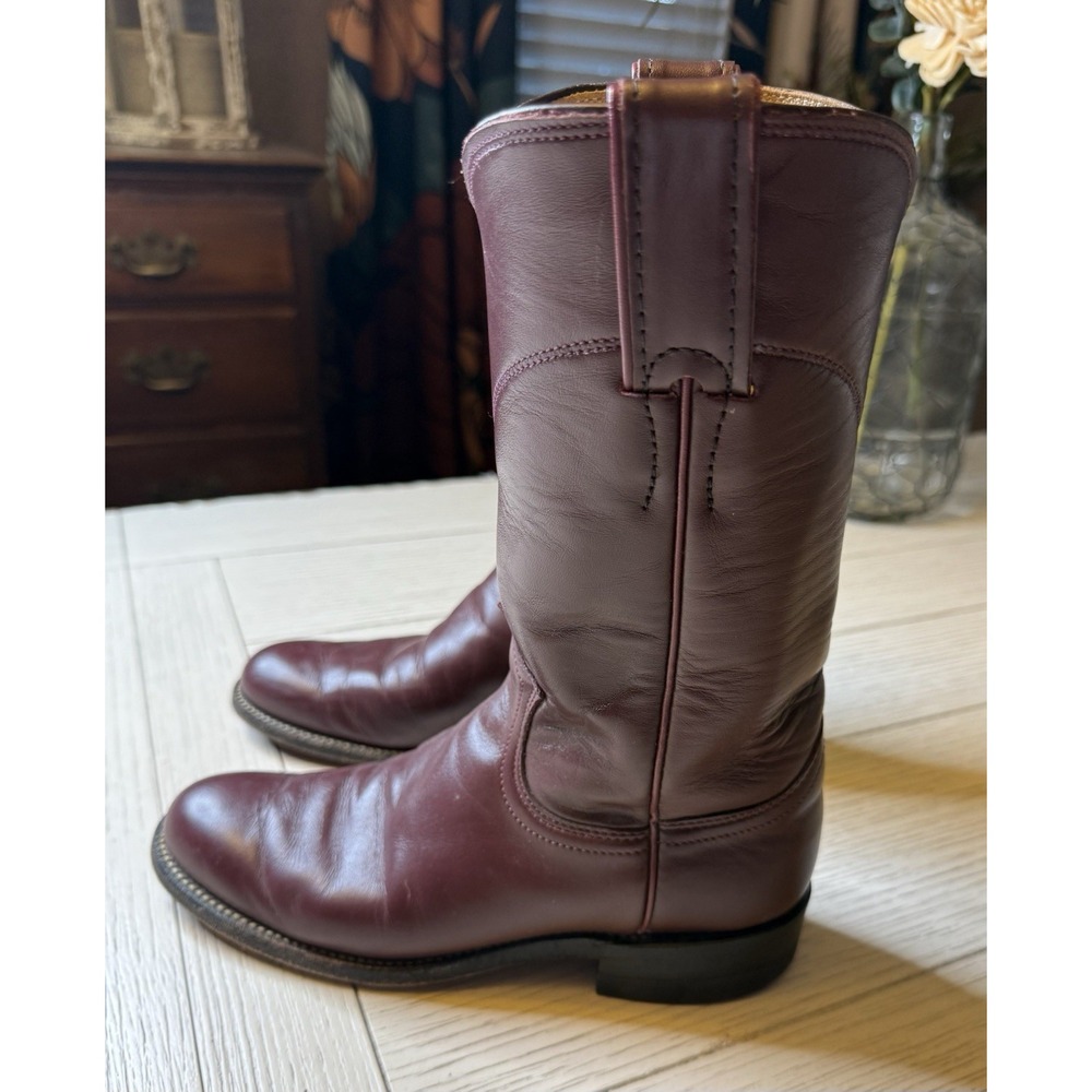 Justin Vintage Roper Boots Women's / Kids 4 B Made In‎ USA L3068 Maroon Leather